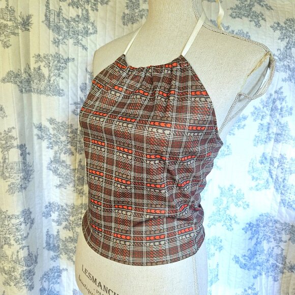 Size Small Retro Halter Top Vintage Fabric Olive NEW - Picture 1 of 5